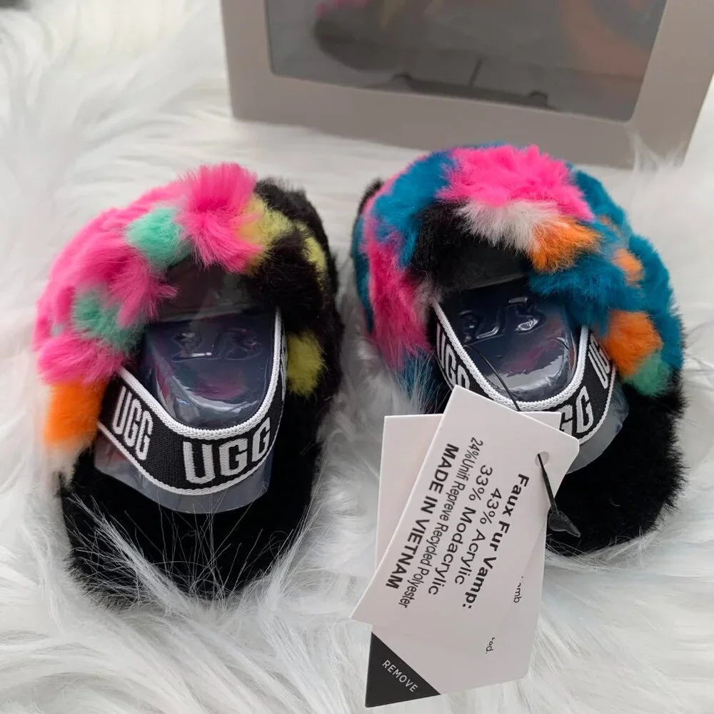 NWT UGG Fluff Yeah Checks Slide baby sandals, 02/03 6-12 mos